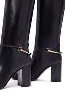 Women's Black Thick Heeled Leather Boot | Derimod