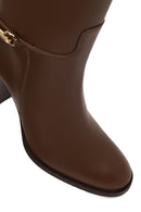 Women's Brown Thick Heeled Leather Boot | Derimod