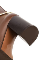 Women's Brown Thick Heeled Leather Boot | Derimod