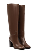 Women's Brown Thick Heeled Leather Boot | Derimod