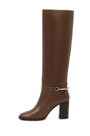 Women's Brown Thick Heeled Leather Boot | Derimod