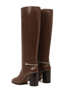 Women's Brown Thick Heeled Leather Boot | Derimod