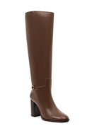 Women's Brown Thick Heeled Leather Boot | Derimod
