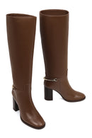 Women's Brown Thick Heeled Leather Boot | Derimod