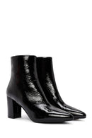 Derimod Gritti Woman Black Zippered Thick Heel Patent Leather Leather Boat | Derimod