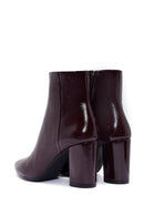 Derimod Gritti Woman Burgundy Zippered Thick Heel Patent Leather Leather Boat | Derimod
