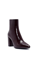 Derimod Gritti Woman Burgundy Zippered Thick Heel Patent Leather Leather Boat | Derimod