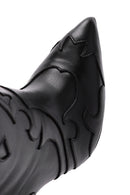 Women's Black Patterned Thin Heeled Leather Boot | Derimod
