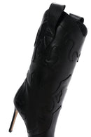 Women's Black Patterned Thin Heeled Leather Boot | Derimod