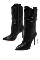 Women's Black Patterned Thin Heeled Leather Boot | Derimod