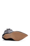 Women's Black Patterned Thin Heeled Leather Boot | Derimod