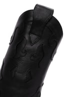 Women's Black Patterned Thin Heeled Leather Boot | Derimod