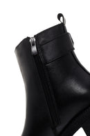 Woman Black Zippered Chunky Heels Leather Boat | Derimod