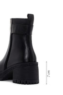 Woman Black Zippered Chunky Heels Leather Boat | Derimod