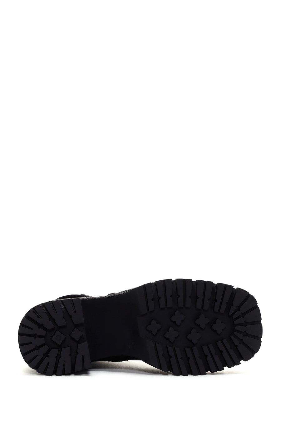 Woman Black Zippered Chunky Heels Leather Boat