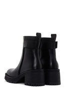 Woman Black Zippered Chunky Heels Leather Boat | Derimod