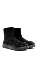 Women's Black Suede Leather Teddy Boots | Derimod