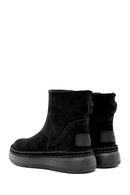 Women's Black Suede Leather Teddy Boots | Derimod