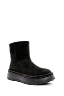 Women's Black Suede Leather Teddy Boots | Derimod