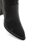 Kadın Siyah Fermuarlı Kalın Topuklu Deri Bot | Derimod