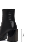 Kadın Siyah Fermuarlı Kalın Topuklu Deri Bot | Derimod