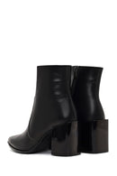 Kadın Siyah Fermuarlı Kalın Topuklu Deri Bot | Derimod