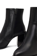 Kadın Siyah Fermuarlı Kalın Topuklu Deri Bot | Derimod