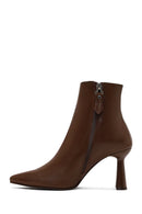 Kadın Kahverengi Fermuarlı İnce Topuklu Deri Bot | Derimod