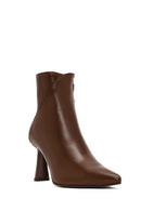 Kadın Kahverengi Fermuarlı İnce Topuklu Deri Bot | Derimod