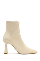 Kadın Krem Fermuarlı İnce Topuklu Deri Bot | Derimod