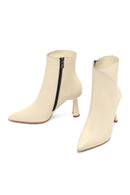 Kadın Krem Fermuarlı İnce Topuklu Deri Bot | Derimod