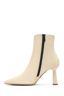 Kadın Krem Fermuarlı İnce Topuklu Deri Bot | Derimod