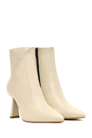 Kadın Krem Fermuarlı İnce Topuklu Deri Bot | Derimod