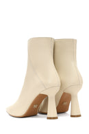 Kadın Krem Fermuarlı İnce Topuklu Deri Bot | Derimod