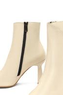Kadın Krem Fermuarlı İnce Topuklu Deri Bot | Derimod
