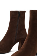 Kadın Kahverengi Fermuarlı Kalın Topuklu Süet Deri Bot | Derimod