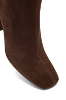 Kadın Kahverengi Fermuarlı Kalın Topuklu Süet Deri Bot | Derimod