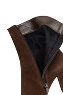 Kadın Kahverengi Fermuarlı Kalın Topuklu Süet Deri Bot | Derimod