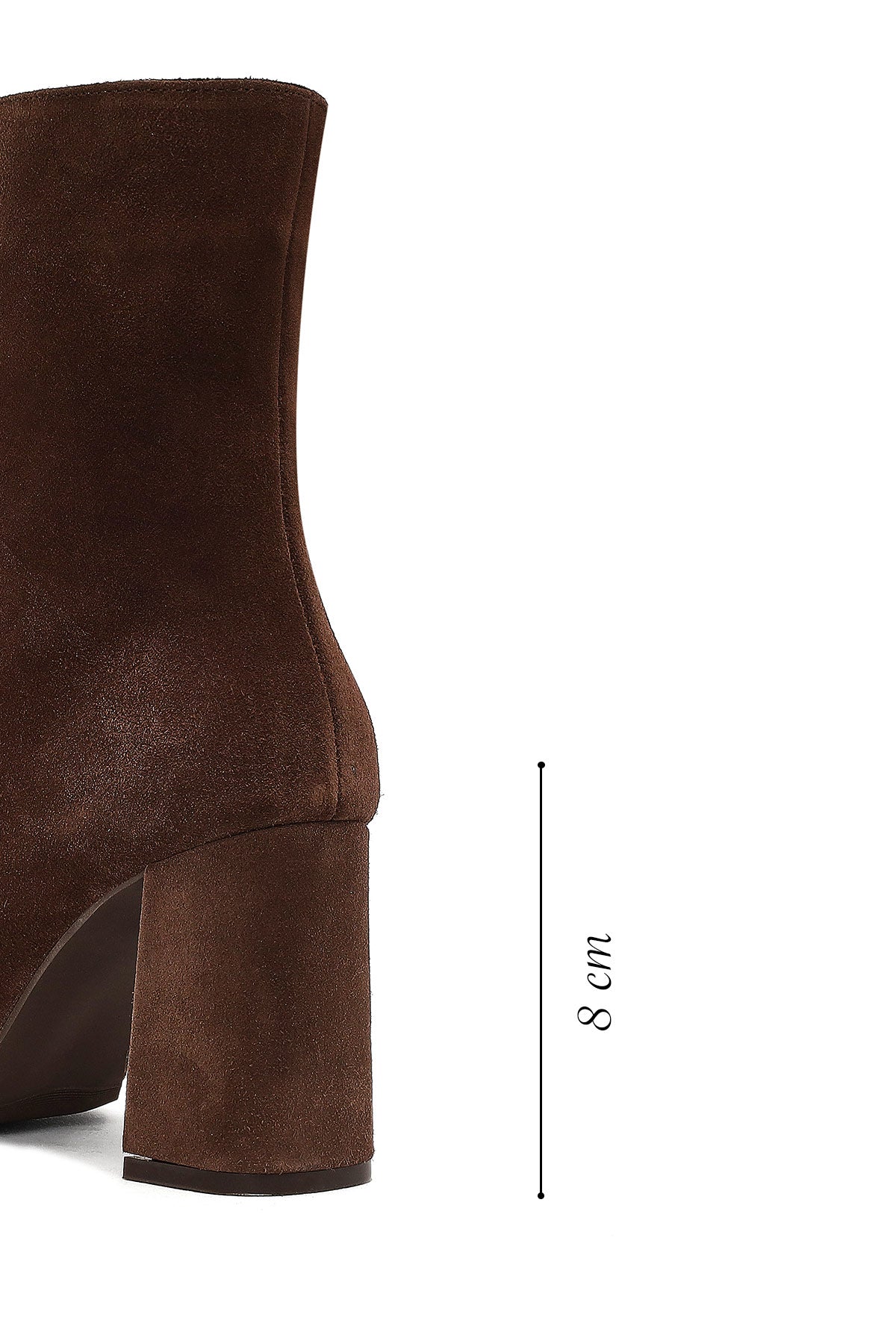 Kadın Kahverengi Fermuarlı Kalın Topuklu Süet Deri Bot
