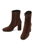 Kadın Kahverengi Fermuarlı Kalın Topuklu Süet Deri Bot | Derimod