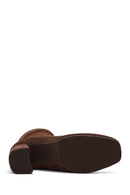 Kadın Kahverengi Fermuarlı Kalın Topuklu Süet Deri Bot | Derimod