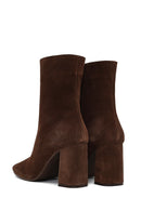 Kadın Kahverengi Fermuarlı Kalın Topuklu Süet Deri Bot | Derimod