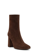 Kadın Kahverengi Fermuarlı Kalın Topuklu Süet Deri Bot | Derimod