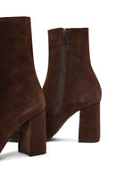 Kadın Kahverengi Fermuarlı Kalın Topuklu Süet Deri Bot | Derimod