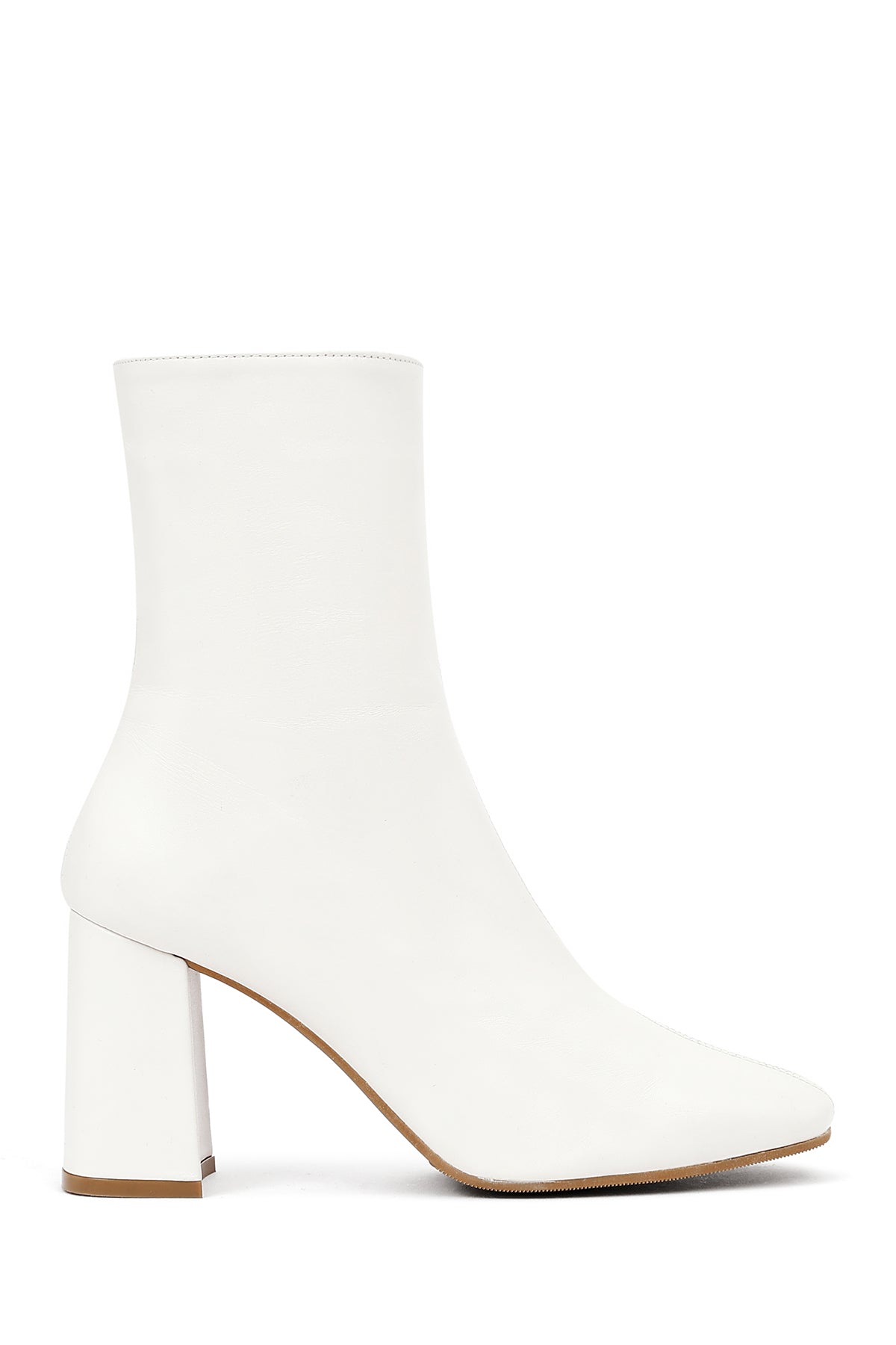 Kadın Krem Fermuarlı Kalın Topuklu Deri Bot 25WFD130818 | Derimod