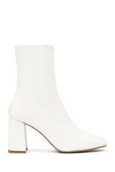 Kadın Krem Fermuarlı Kalın Topuklu Deri Bot | Derimod