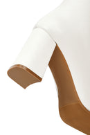 Kadın Krem Fermuarlı Kalın Topuklu Deri Bot | Derimod