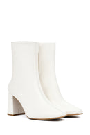 Kadın Krem Fermuarlı Kalın Topuklu Deri Bot | Derimod