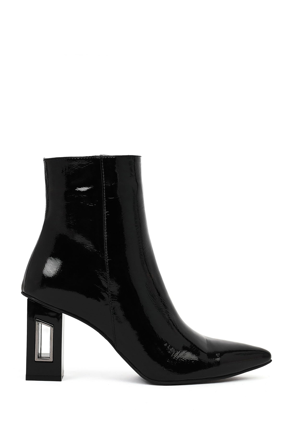 Kadın Siyah Fermuarlı Kalın Topuklu Rugan Deri Bot 25WFD130916 | Derimod