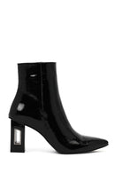 Kadın Siyah Fermuarlı Kalın Topuklu Rugan Deri Bot | Derimod